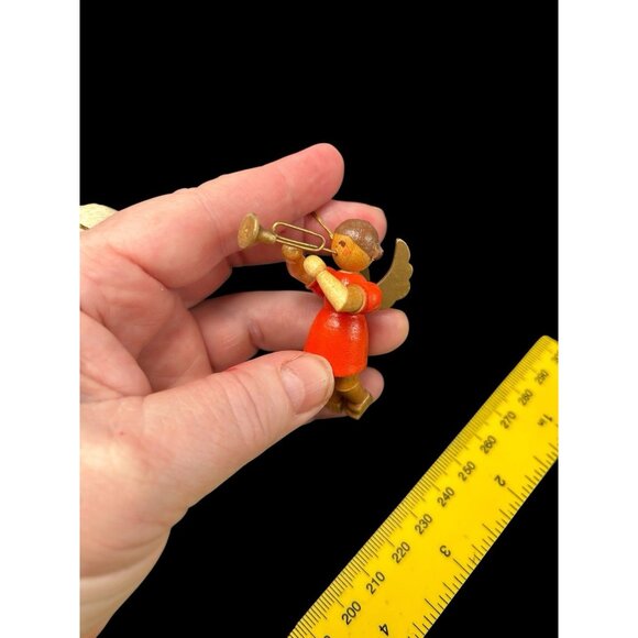Erzgebirge Figure Ornament Wooden Angel playing Trumpet Musical Instrument 2.5" - Picture 7 of 10
